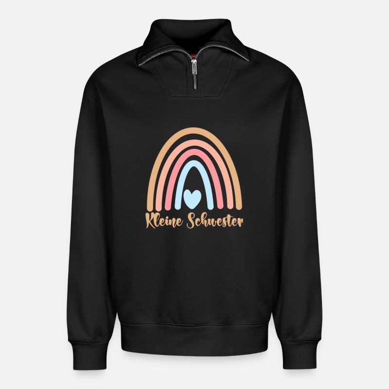 Kleine Schwester - Relaxed Unisex Organic Half Zip Sweatshirt – von SPREAD - Schwarz