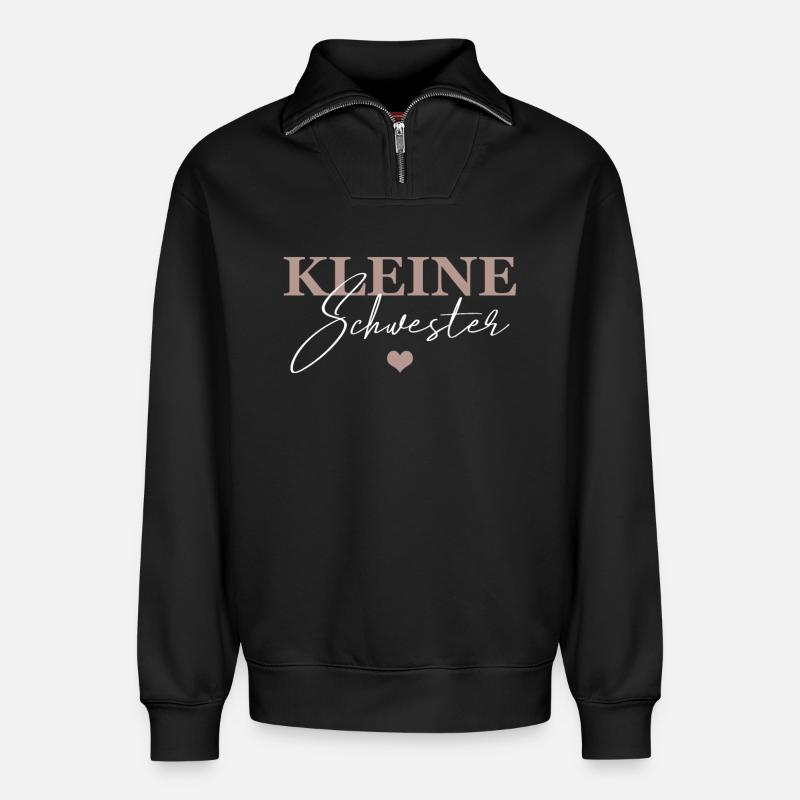 Kleine Schwester - Relaxed Unisex Organic Half Zip Sweatshirt – von SPREAD - Schwarz