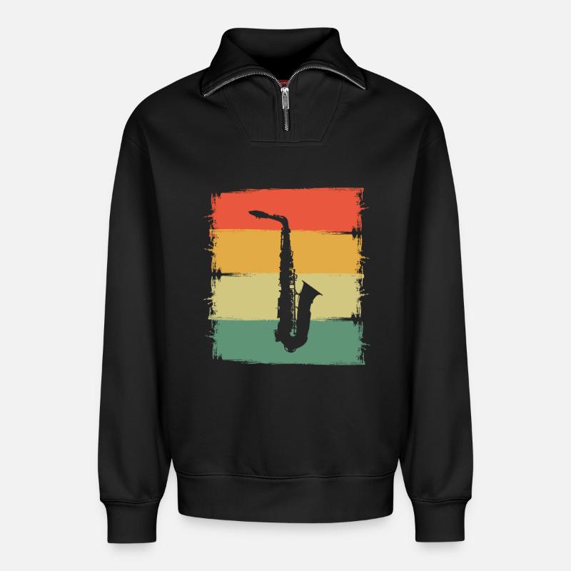 Saxophone - Sweat unisexe décontracté en coton biologique à demi-zip – de SPREAD - noir