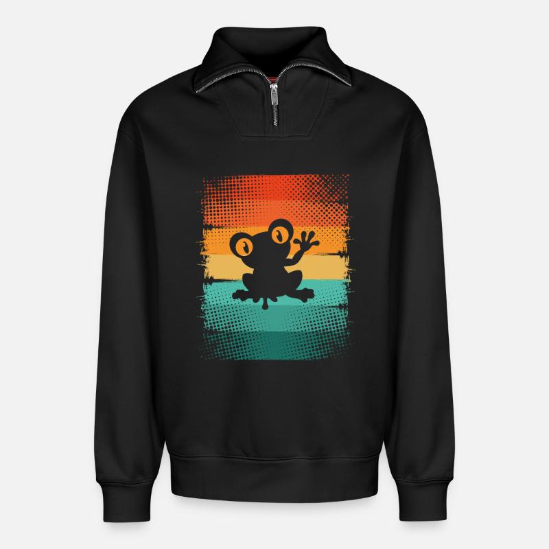 Frosch - Relaxed Unisex Organic Half Zip Sweatshirt – von SPREAD - Schwarz