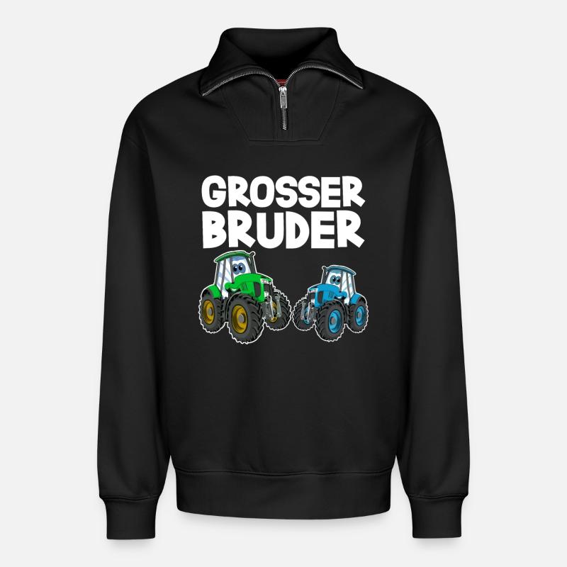 Grosser Bruder Traktor - Relaxed Unisex Organic Half Zip Sweatshirt – von SPREAD - Schwarz