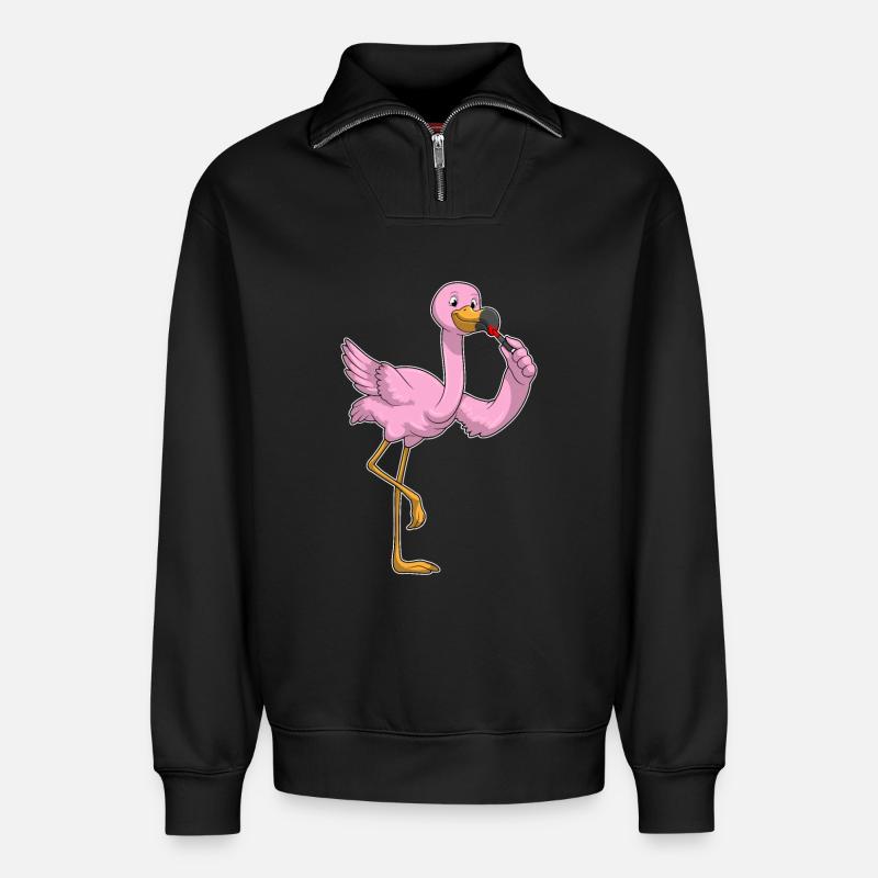Flamingo mit Lippenstift - Relaxed Unisex Organic Half Zip Sweatshirt – von SPREAD - Schwarz