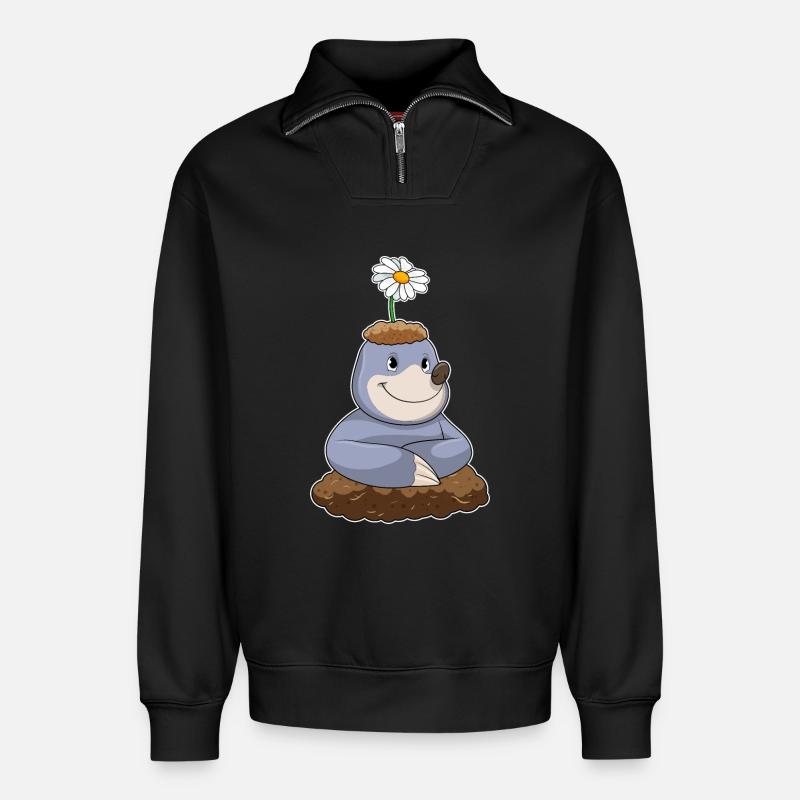 Maulwurf Gänseblümchen - Relaxed Unisex Organic Half Zip Sweatshirt – von SPREAD - Schwarz