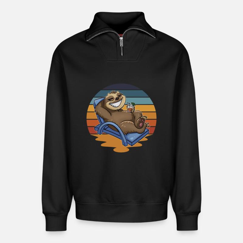 Faultier Urlauber Urlaub - Relaxed Unisex Organic Half Zip Sweatshirt – von SPREAD - Schwarz