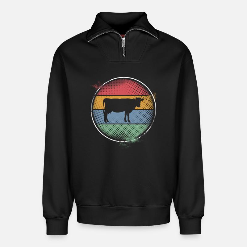 Kuh - Relaxed Unisex Organic Half Zip Sweatshirt – von SPREAD - Schwarz