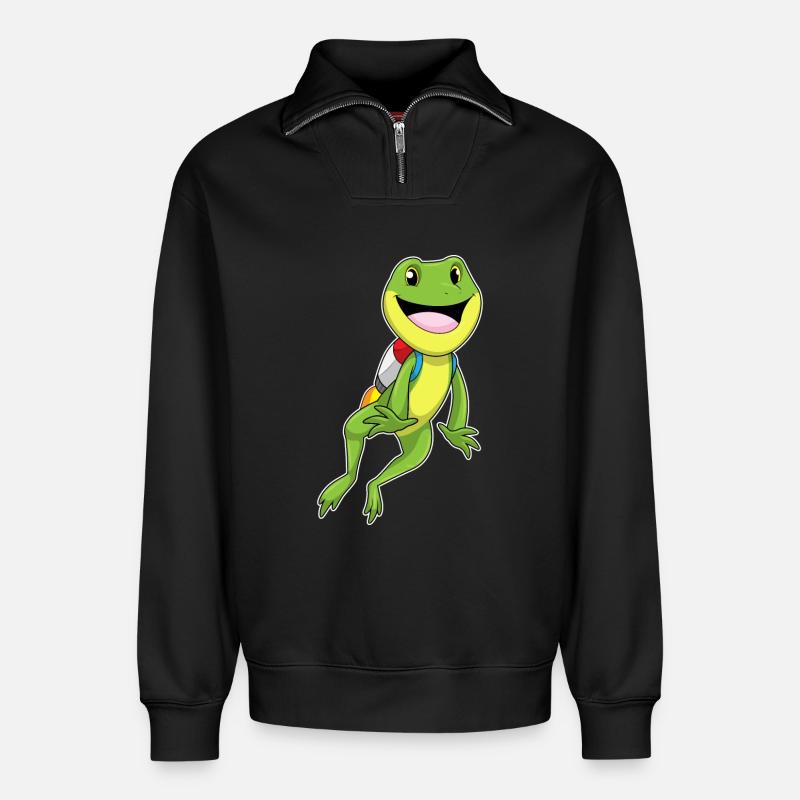 Frosch Jetpack - Relaxed Unisex Organic Half Zip Sweatshirt – von SPREAD - Schwarz