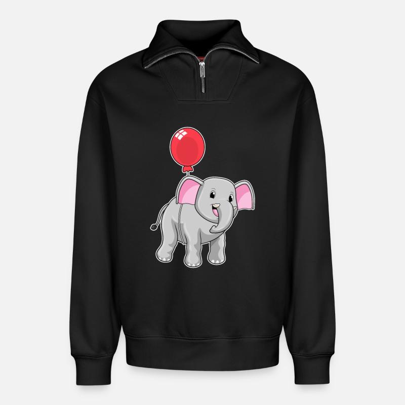 Elefant mit Luftballon - Relaxed Unisex Organic Half Zip Sweatshirt – von SPREAD - Schwarz