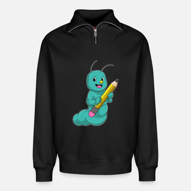Chenille au crayon - Sweat unisexe décontracté en coton biologique à demi-zip – de SPREAD - noir