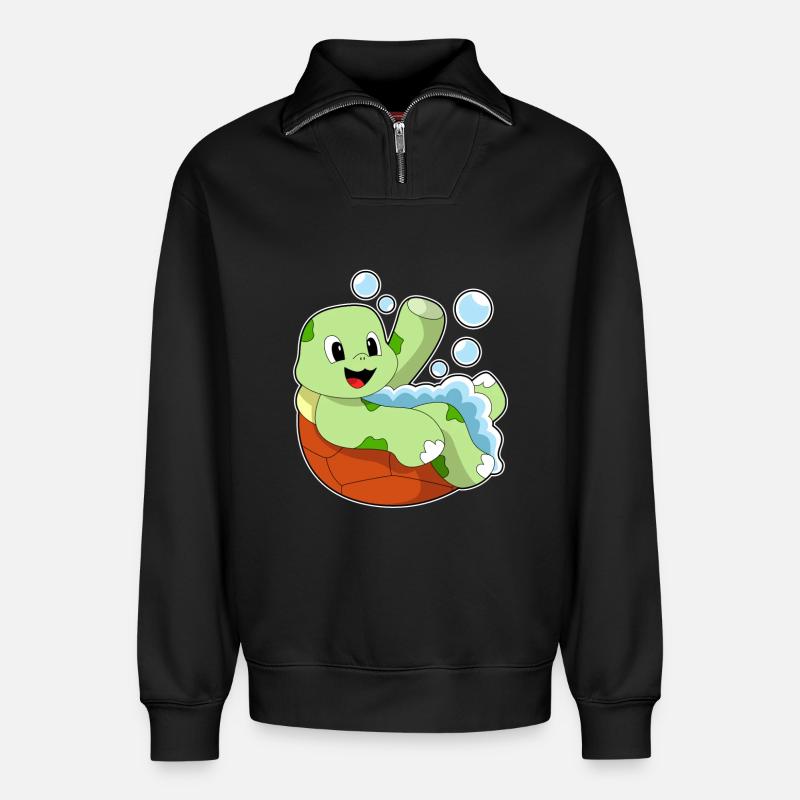 Turtle bathing with foam - Relaxed Unisex Organic Half Zip Sweatshirt – by SPREAD - black
