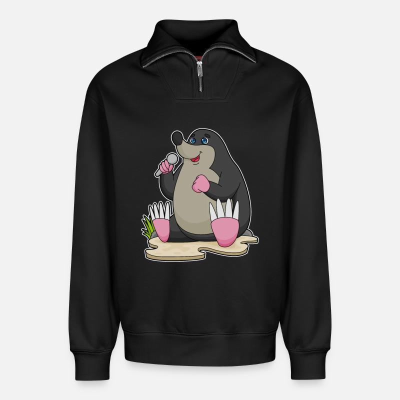 Mole Singer Microphone Singing - Relaxed Unisex Organic Half Zip Sweatshirt – by SPREAD - black