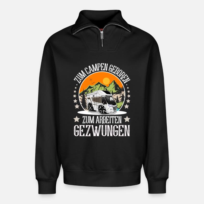 Camping Camper Campen - Relaxed Unisex Organic Half Zip Sweatshirt – von SPREAD - Schwarz