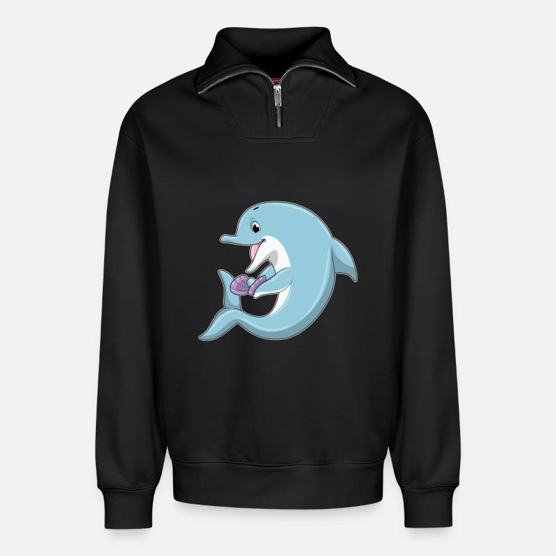 Delfin mit Perle - Relaxed Unisex Organic Half Zip Sweatshirt – von SPREAD - Schwarz