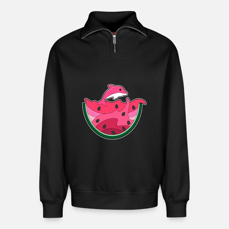 Dauphin à la pastèque - Sweat unisexe décontracté en coton biologique à demi-zip – de SPREAD - noir