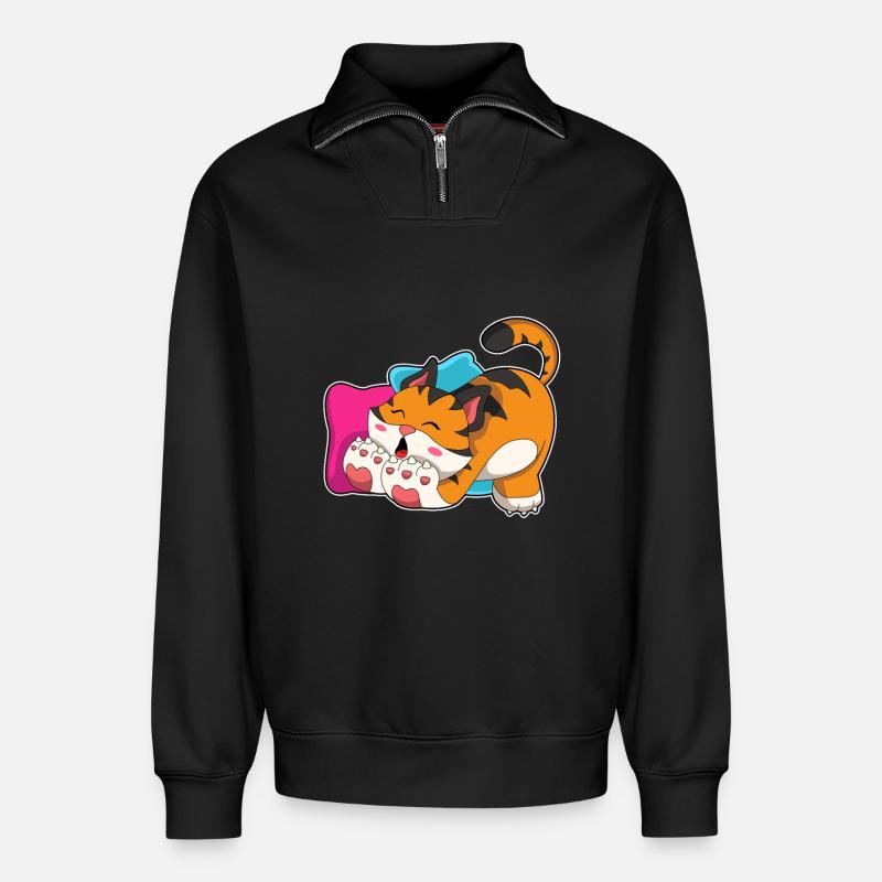 Tiger müde - Relaxed Unisex Organic Half Zip Sweatshirt – von SPREAD - Schwarz