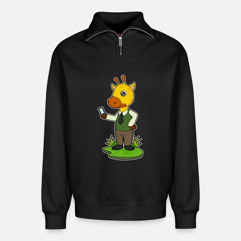 Giraffe mit Handy - Relaxed Unisex Organic Half Zip Sweatshirt – von SPREAD - Schwarz