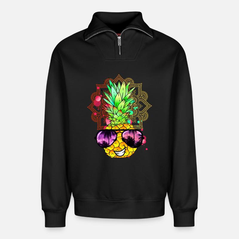 Ananas Mandala - Relaxed Unisex Organic Half Zip Sweatshirt – von SPREAD - Schwarz