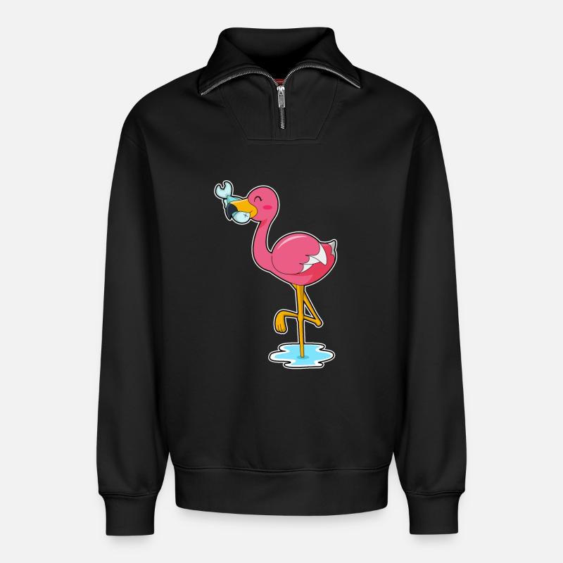 Flamingo mit Fisch - Relaxed Unisex Organic Half Zip Sweatshirt – von SPREAD - Schwarz