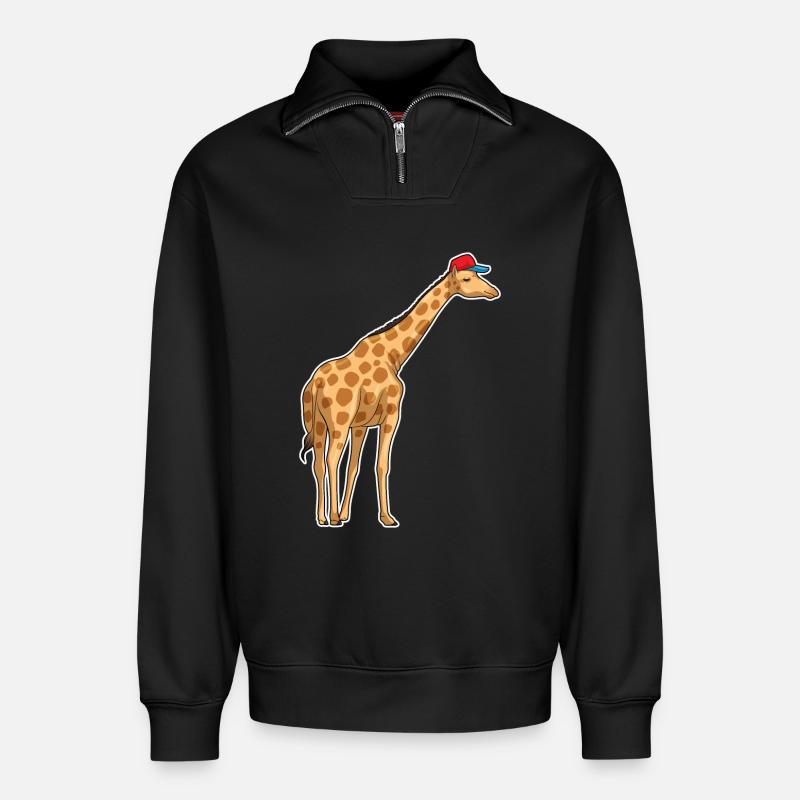 Giraffe Cap - Relaxed Unisex Organic Half Zip Sweatshirt – von SPREAD - Schwarz