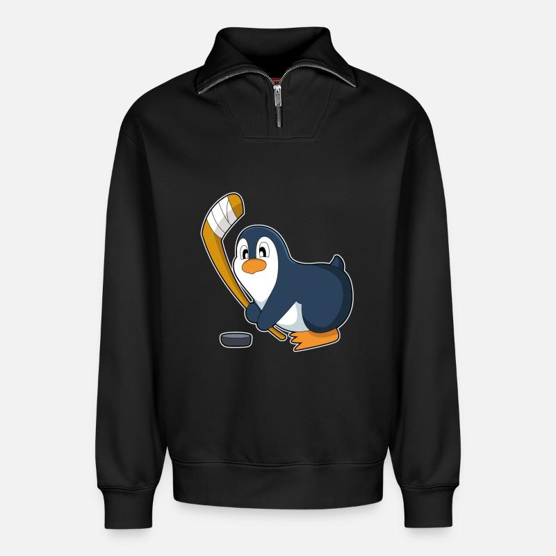 Pinguin Eishockey Eishockeyschläger - Relaxed Unisex Organic Half Zip Sweatshirt – von SPREAD - Schwarz