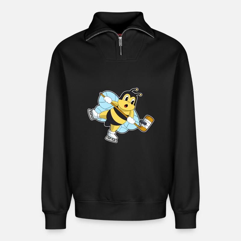 Biene Eishockey Eishockeyschläger - Relaxed Unisex Organic Half Zip Sweatshirt – von SPREAD - Schwarz