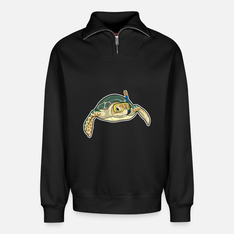 Turtle Diver Snorkel - Sweat unisexe décontracté en coton biologique à demi-zip – de SPREAD - noir