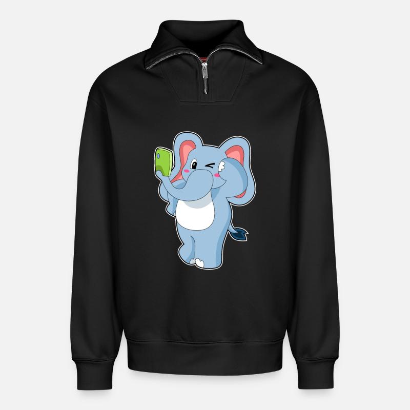 Elefant Handy - Relaxed Unisex Organic Half Zip Sweatshirt – von SPREAD - Schwarz