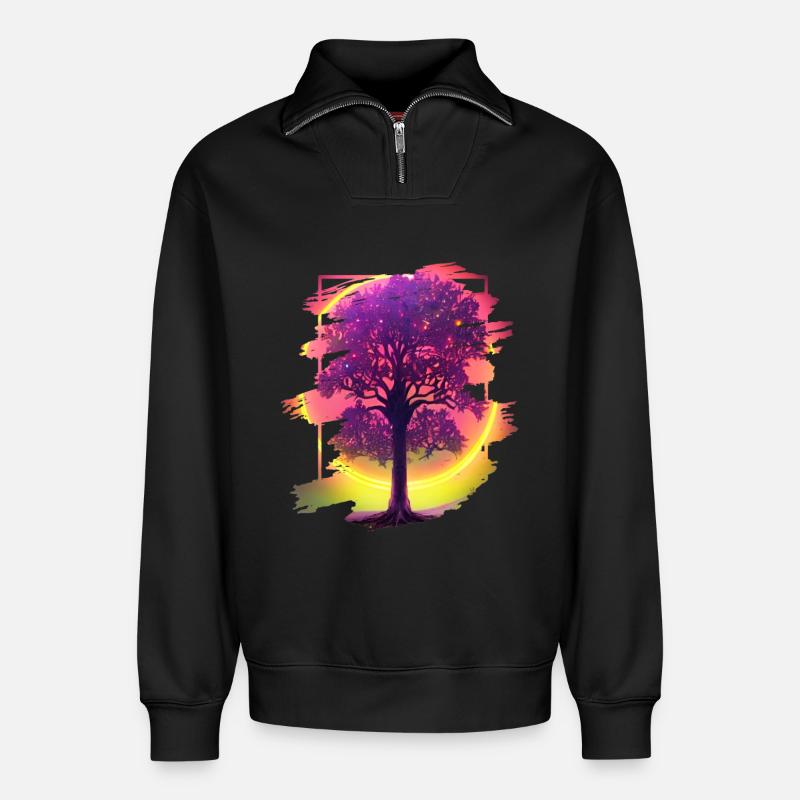 Tree - Relaxed Unisex Organic Half Zip Sweatshirt – by SPREAD - black