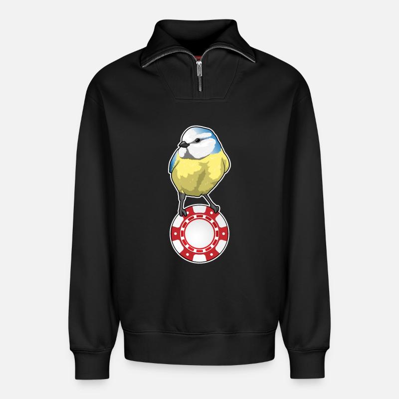 Vogel Poker Pokerchips - Relaxed Unisex Organic Half Zip Sweatshirt – von SPREAD - Schwarz