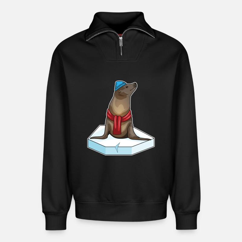 Seehund Eisscholle - Relaxed Unisex Organic Half Zip Sweatshirt – von SPREAD - Schwarz