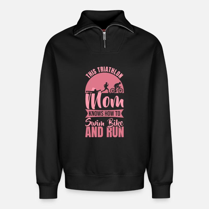 Triathlet Mama - Relaxed Unisex Organic Half Zip Sweatshirt – von SPREAD - Schwarz