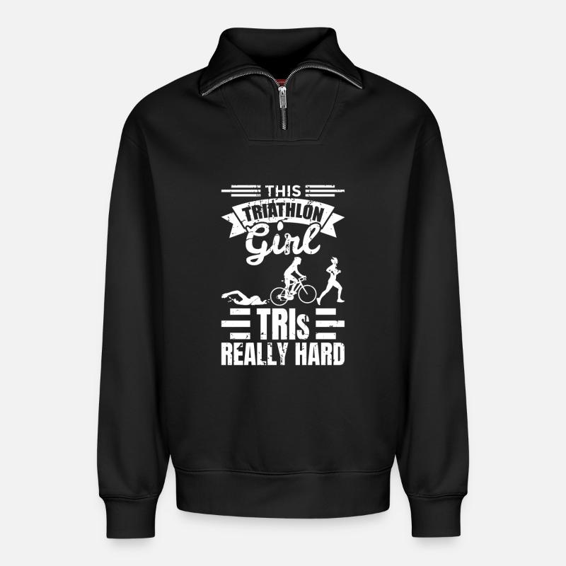 Triathlon Mädchen - Relaxed Unisex Organic Half Zip Sweatshirt – von SPREAD - Schwarz