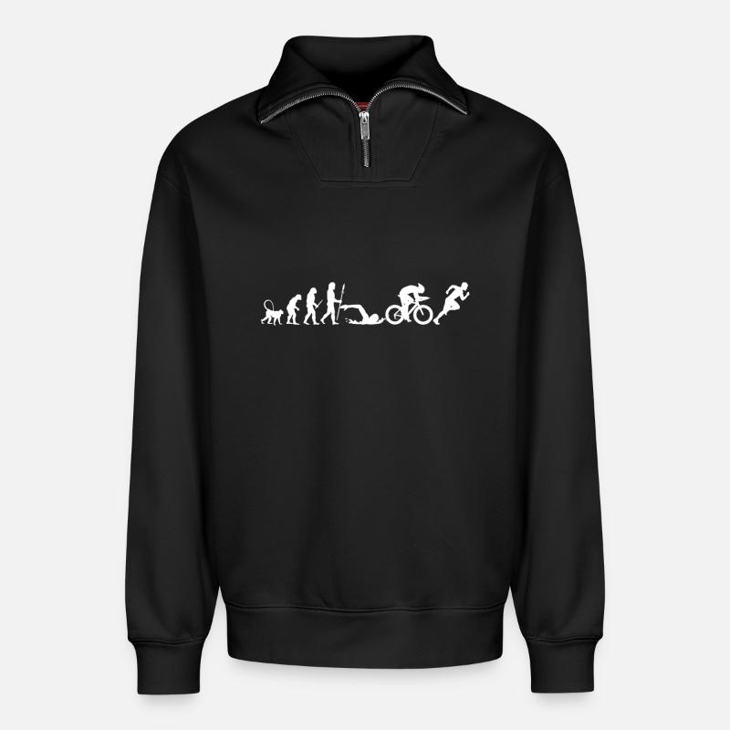 Entwicklung des Triathlons - Relaxed Unisex Organic Half Zip Sweatshirt – von SPREAD - Schwarz