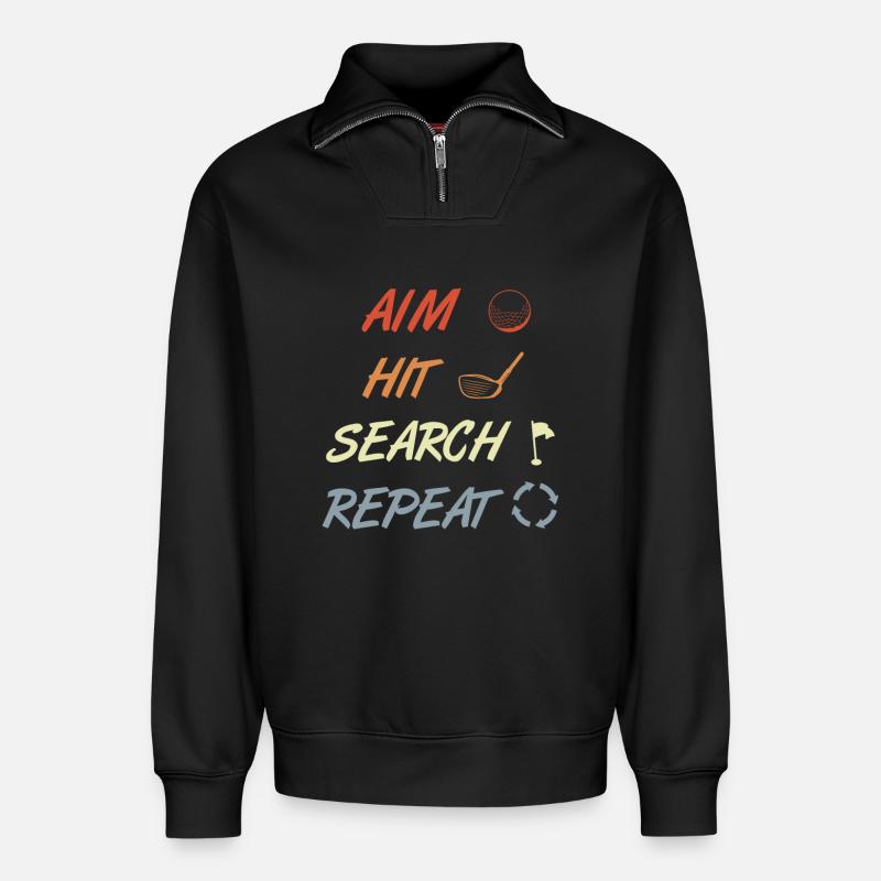 Golf Routine - Sweat unisexe décontracté en coton biologique à demi-zip – de SPREAD - noir