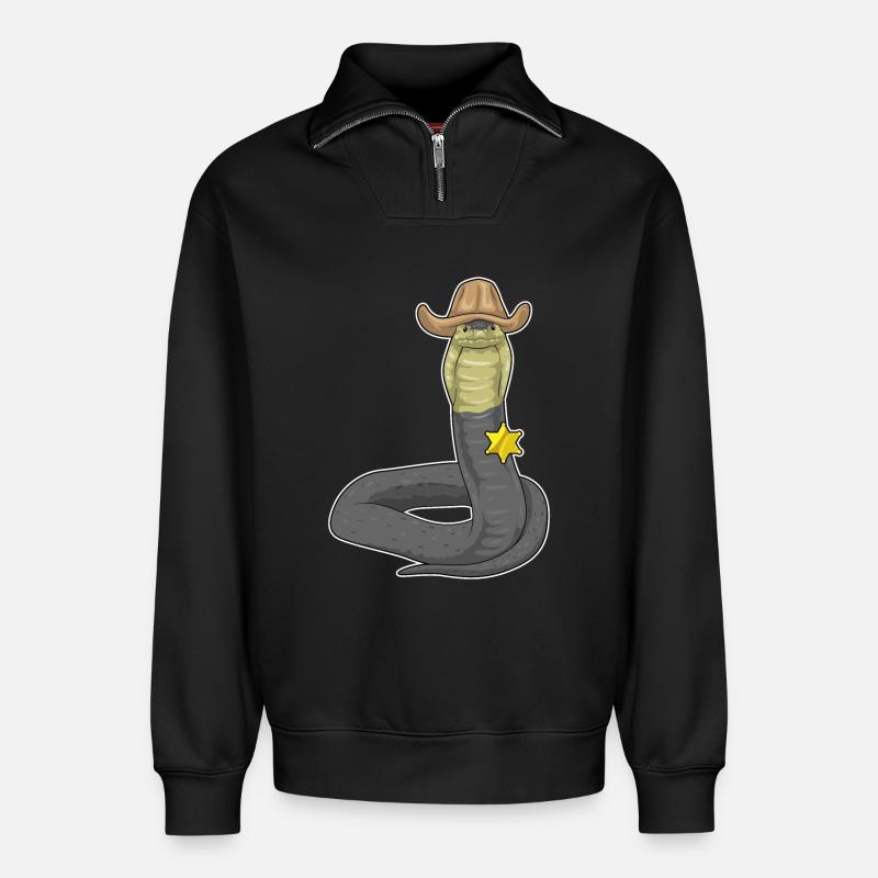 Snake Sheriff Sheriff's Hat - Relaxed Unisex Organic Half Zip Sweatshirt – by SPREAD - black