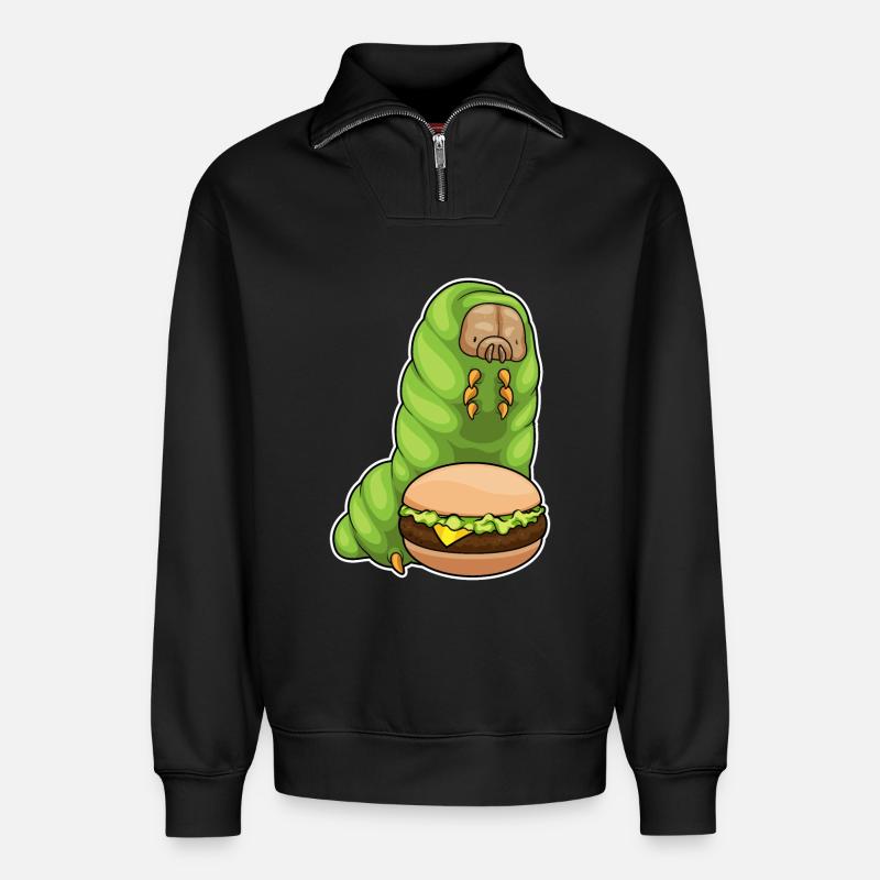 Raupe Cheeseburger - Relaxed Unisex Organic Half Zip Sweatshirt – von SPREAD - Schwarz