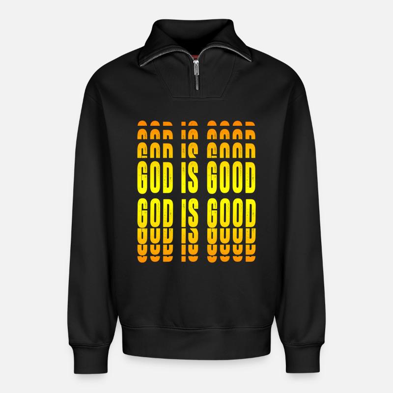 Gott ist gut - Relaxed Unisex Organic Half Zip Sweatshirt – von SPREAD - Schwarz