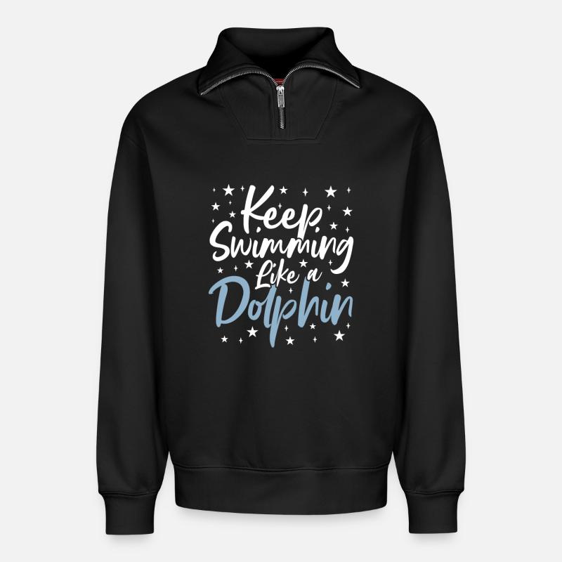Schwimmspruch - Relaxed Unisex Organic Half Zip Sweatshirt – von SPREAD - Schwarz