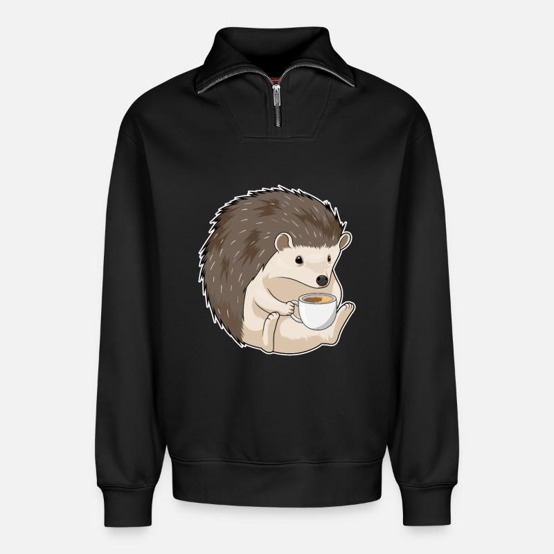 Café hérisson - Sweat unisexe décontracté en coton biologique à demi-zip – de SPREAD - noir