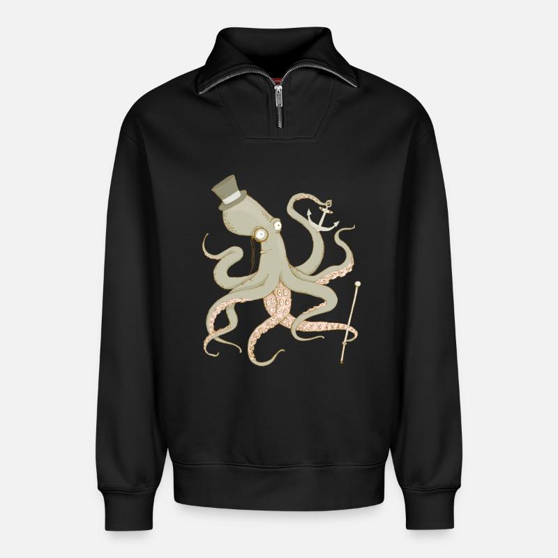 Krake - Relaxed Unisex Organic Half Zip Sweatshirt – von SPREAD - Schwarz