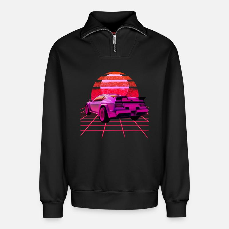 Retro Wave super Car Sunset - Relaxed Unisex Organic Half Zip Sweatshirt – von SPREAD - Schwarz
