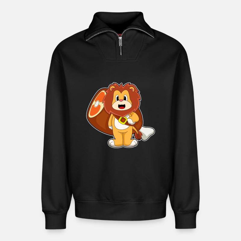 Löwe Fleisch - Relaxed Unisex Organic Half Zip Sweatshirt – von SPREAD - Schwarz