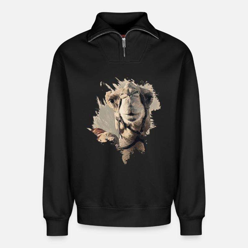 Kamelkopf Kamel - Relaxed Unisex Organic Half Zip Sweatshirt – von SPREAD - Schwarz