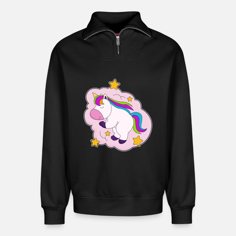 Einhorn Wolken - Relaxed Unisex Organic Half Zip Sweatshirt – von SPREAD - Schwarz
