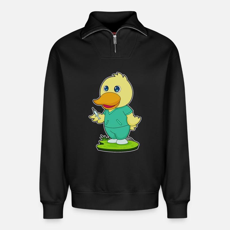 Seringue d’infirmière canard - Sweat unisexe décontracté en coton biologique à demi-zip – de SPREAD - noir