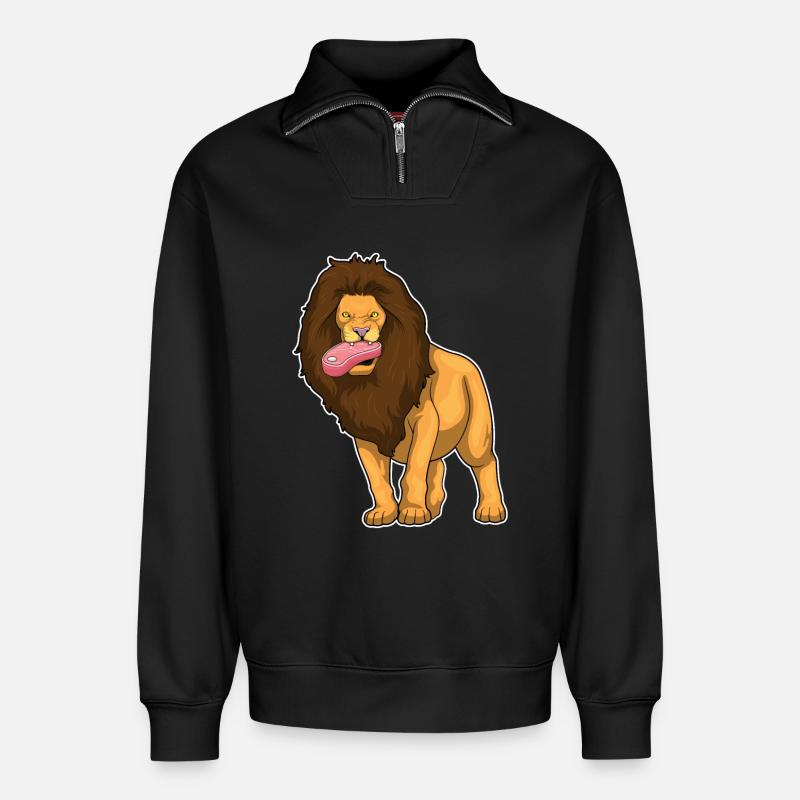 Löwe Fleisch - Relaxed Unisex Organic Half Zip Sweatshirt – von SPREAD - Schwarz