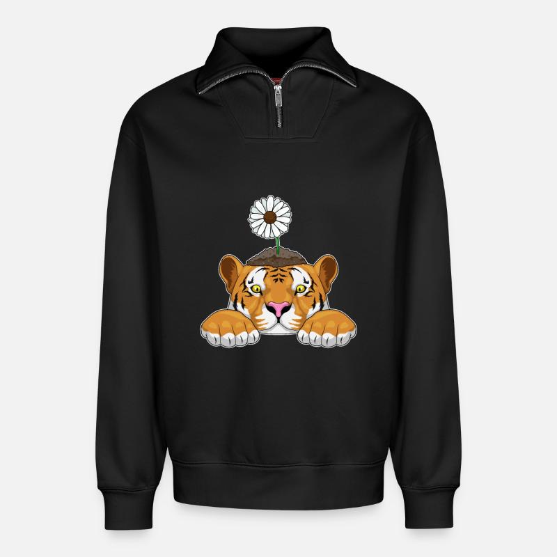 Tiger Gänseblümchen - Relaxed Unisex Organic Half Zip Sweatshirt – von SPREAD - Schwarz