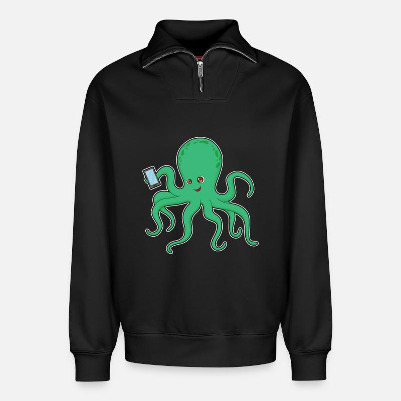 Octopus Mobile - Relaxed Unisex Organic Half Zip Sweatshirt – by SPREAD - black