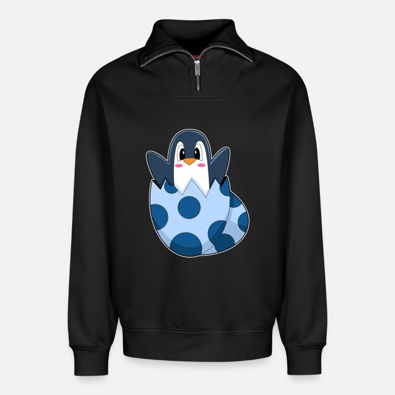 Pinguin Ei - Relaxed Unisex Organic Half Zip Sweatshirt – von SPREAD - Schwarz