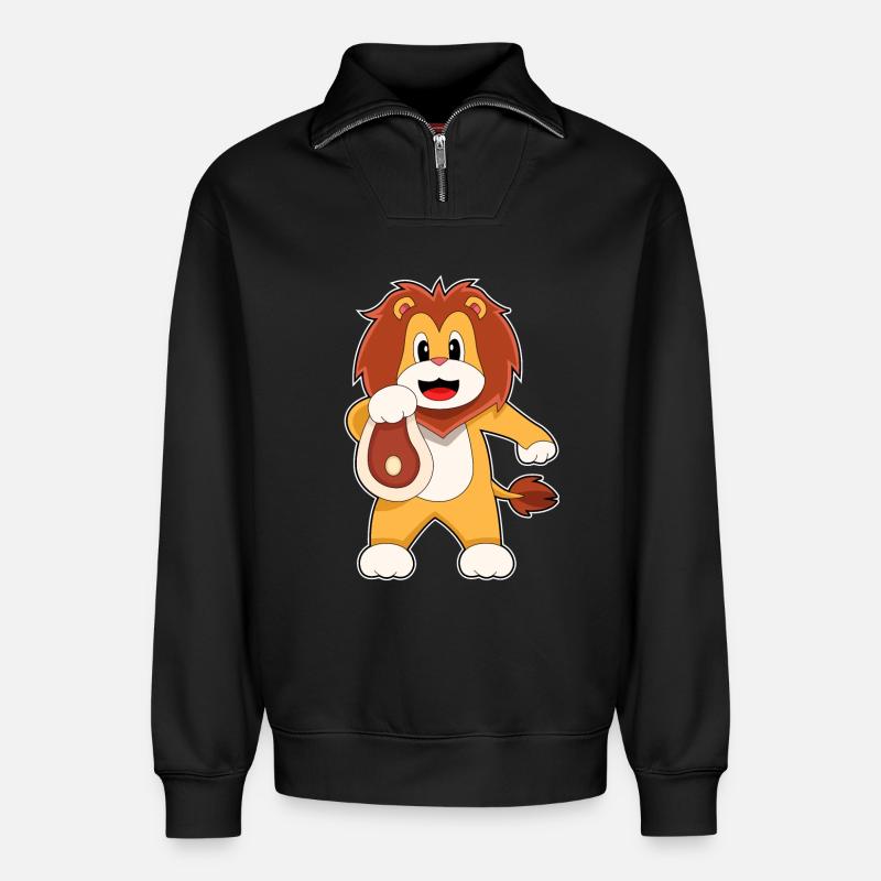 Löwe Fleisch - Relaxed Unisex Organic Half Zip Sweatshirt – von SPREAD - Schwarz