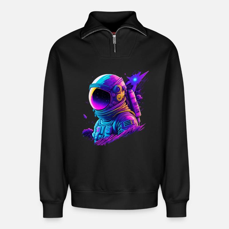 Synthwave Astronaut Space Explorer - Relaxed Unisex Organic Half Zip Sweatshirt – von SPREAD - Schwarz